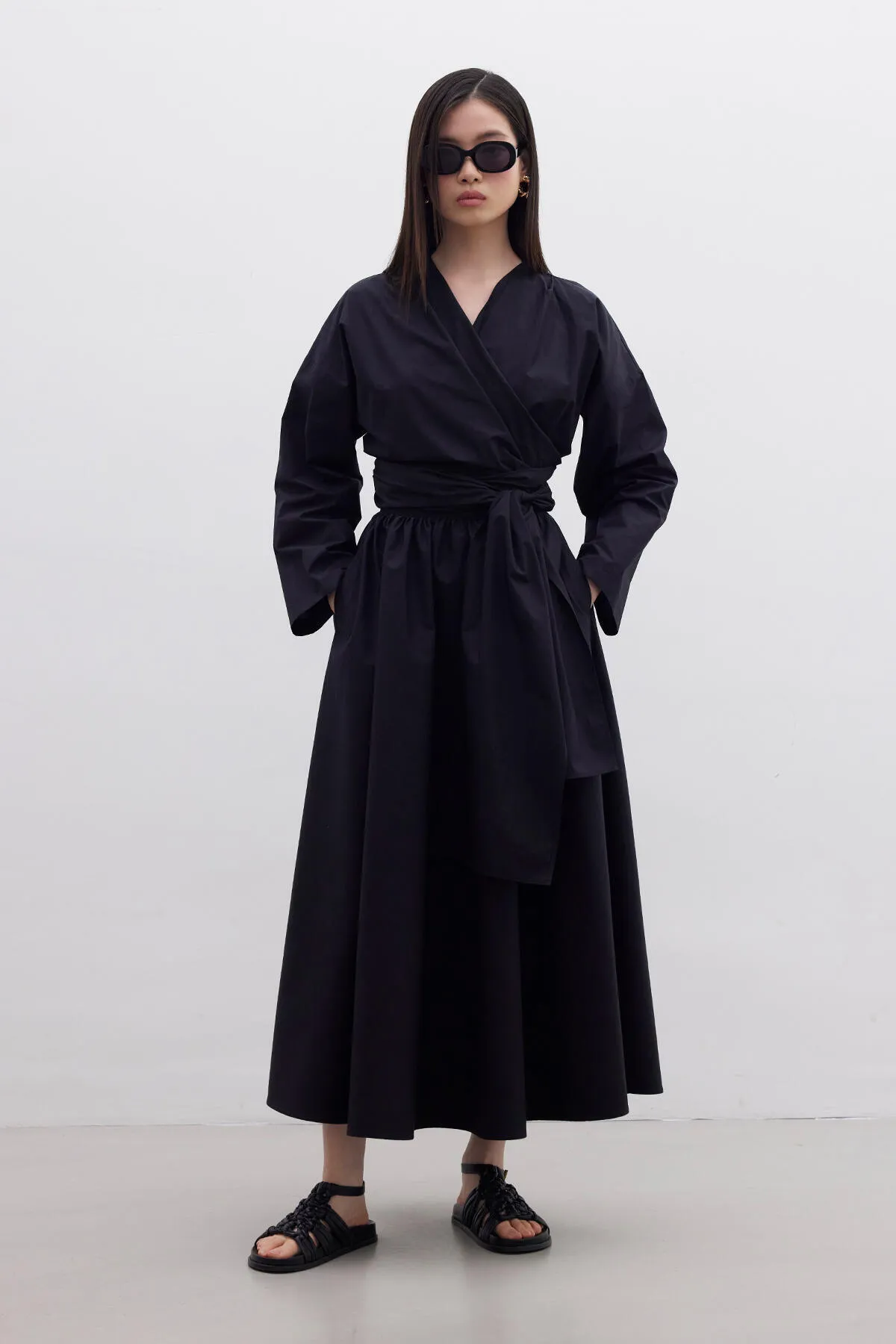 Manuka  Premium-Hemd im Kimono-Stil, Schwarz