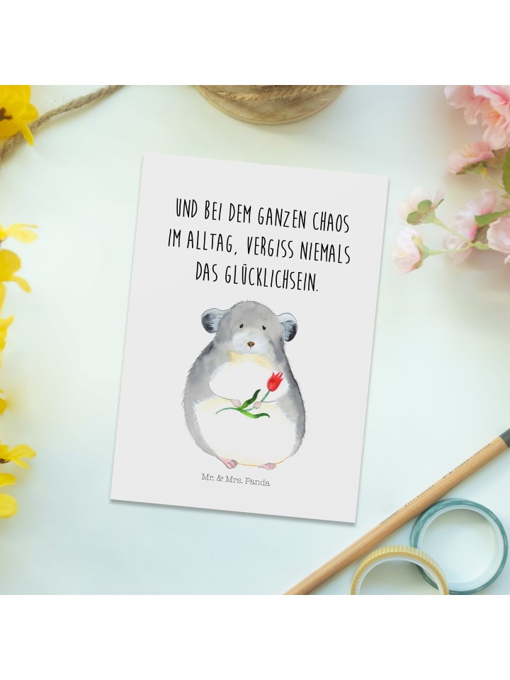 Mr. & Mrs. Panda Postkarte Chinchilla Blume mit Spruch in Weiß günstig kaufen onesize