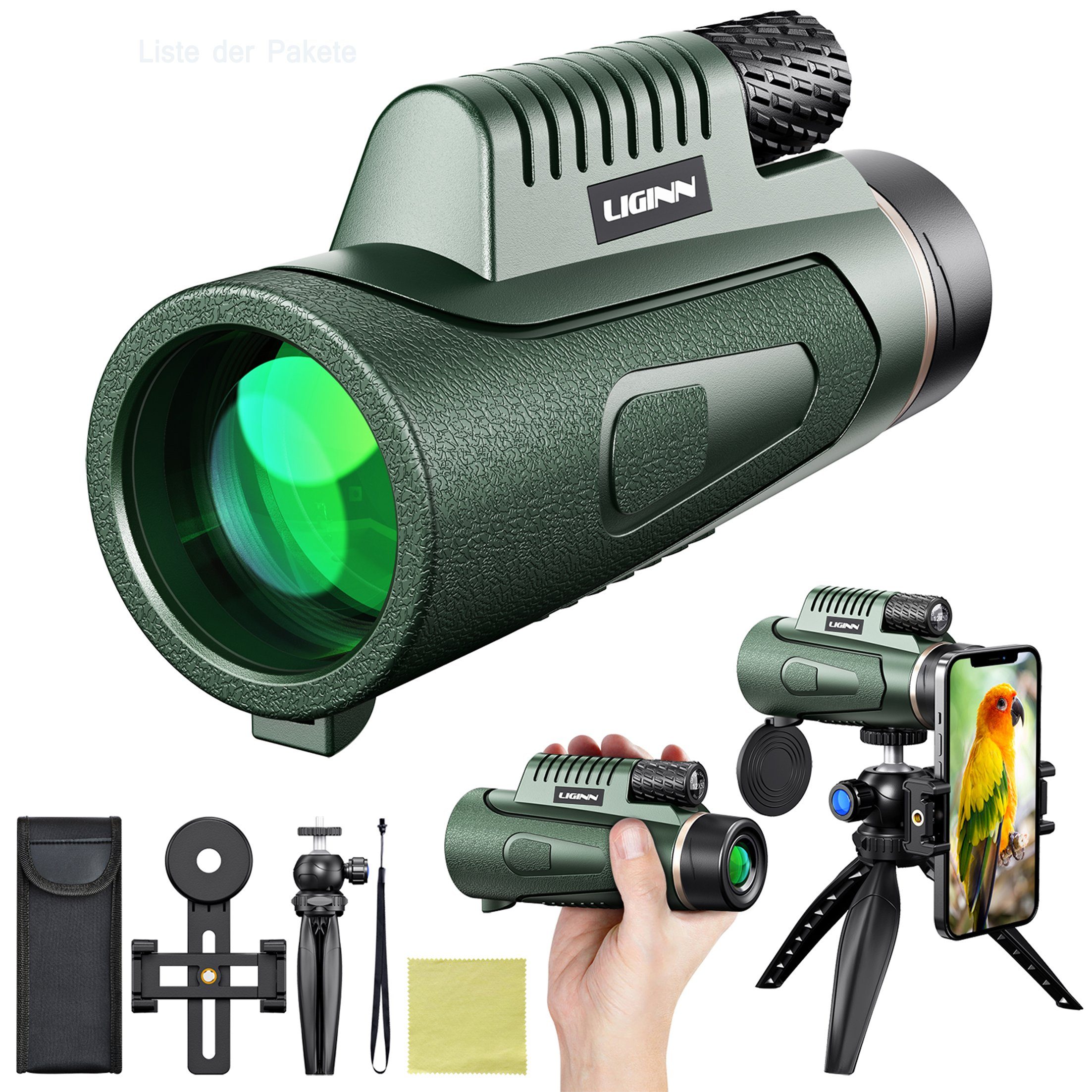 KINSI Outdoor Monokular,HD-Teleskop,mit Stativ + Handy-Clip,12x50 Fernrohr (12fache Vergrößerung für Vogelbeobachtung/Sportspiele/Jagd/Reisen)