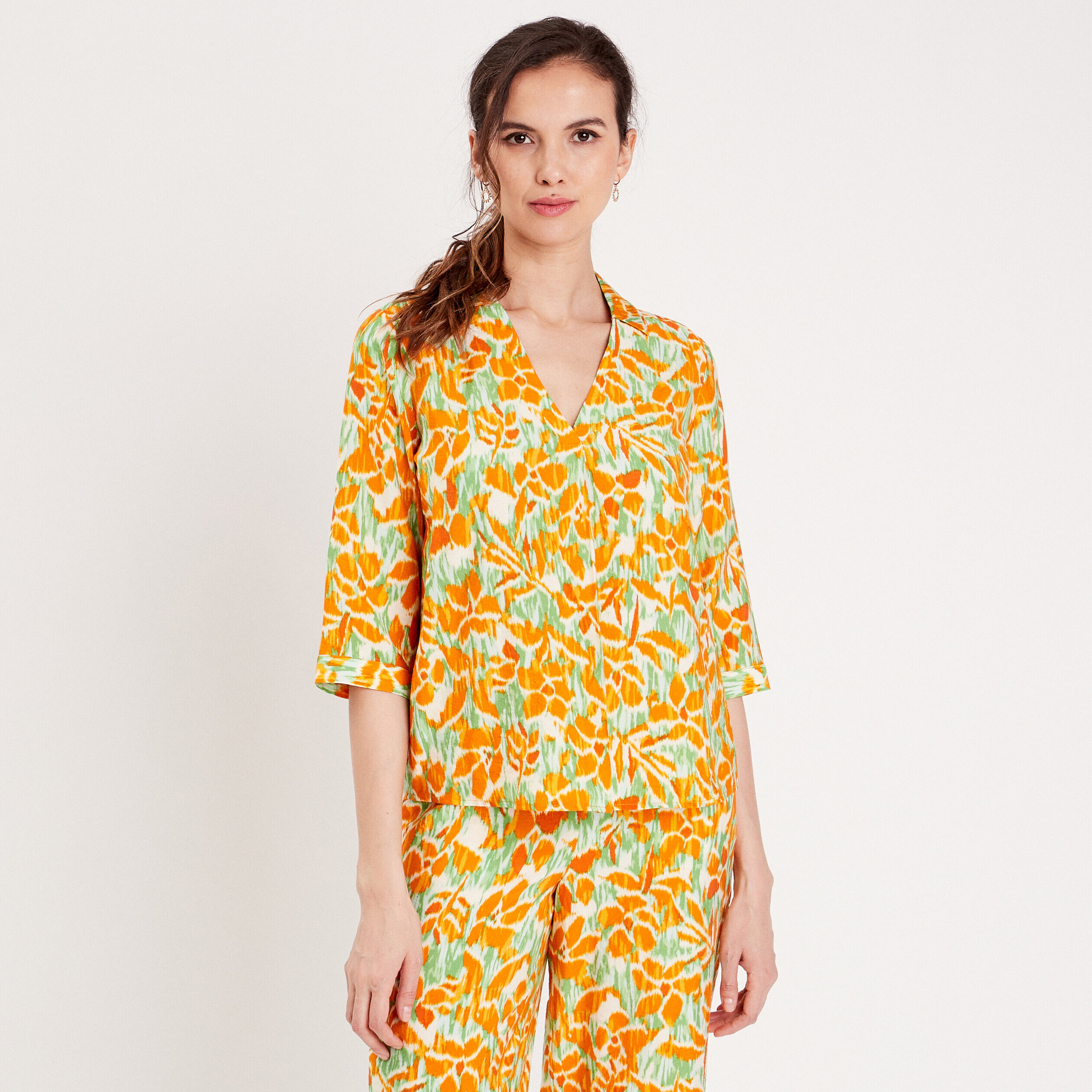 Blouse manches 3/4 vert femme | Cache Cache