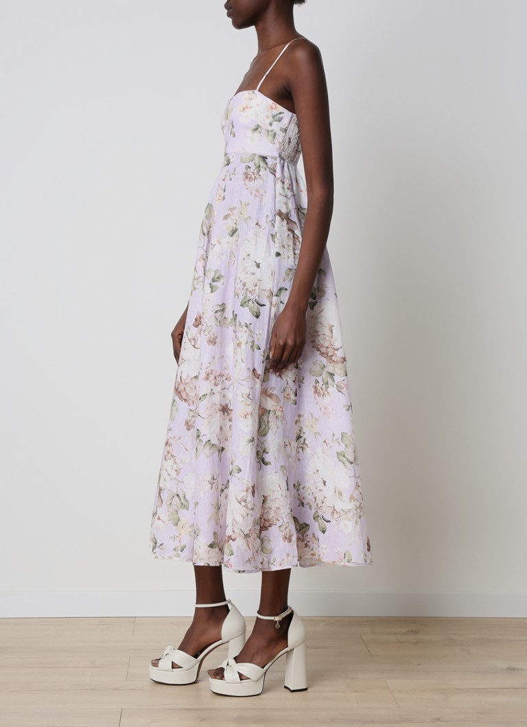 Rochie midi bandeau din in cu imprimeu floral Zimmermann Acacia.