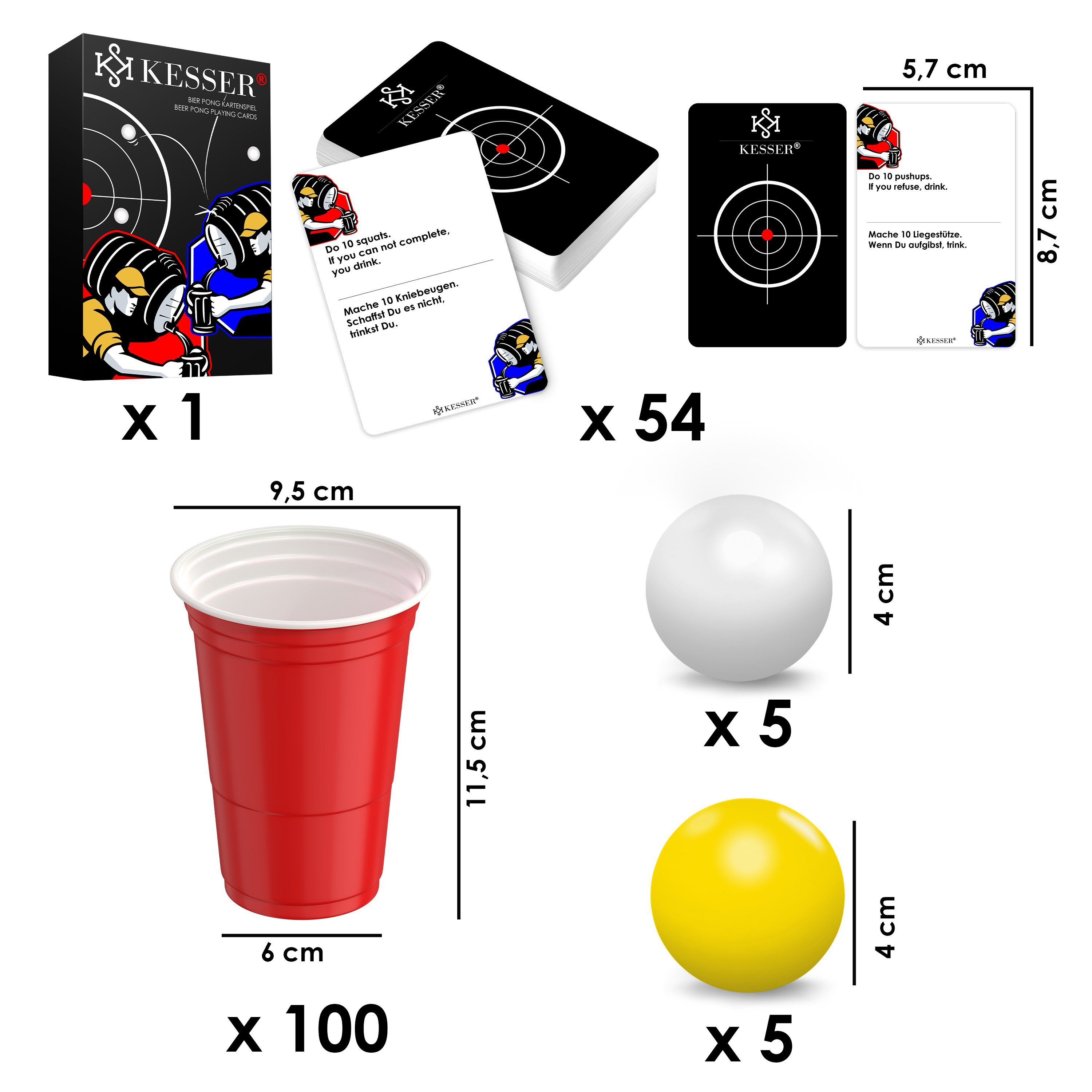 KESSER Klapptisch, Beer Pong Becher Set mit Kartenset 54 Karten, Bierpong