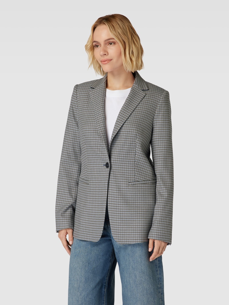 Blazer mit Hahnentrittmuster und Reverskragen in mittelgrau