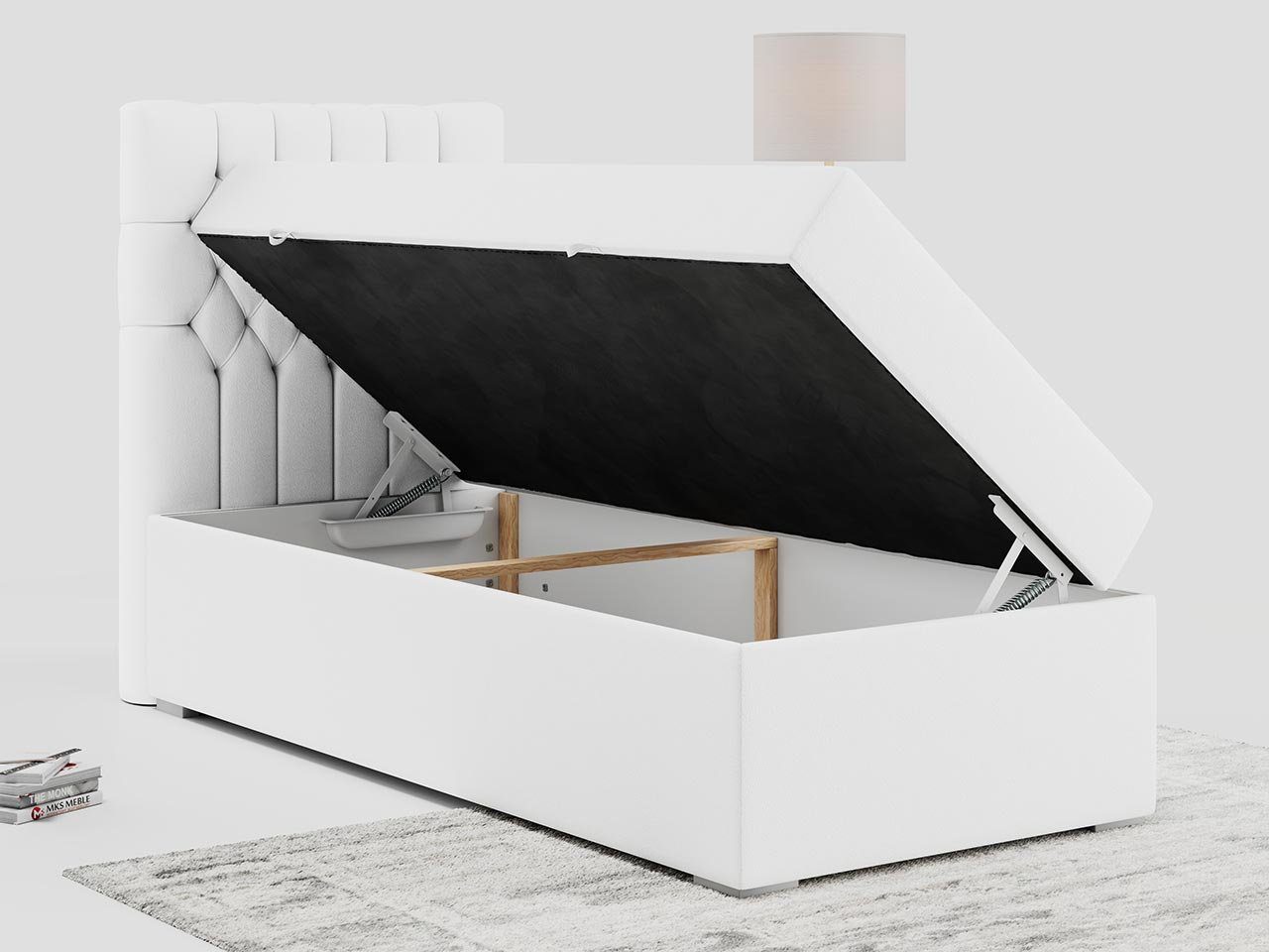 MKS MÖBEL Boxspringbett PERA, Polsterbett mit Kopfstütze, gepolsterte Kopfstütze, Einzelbett, 90x200
