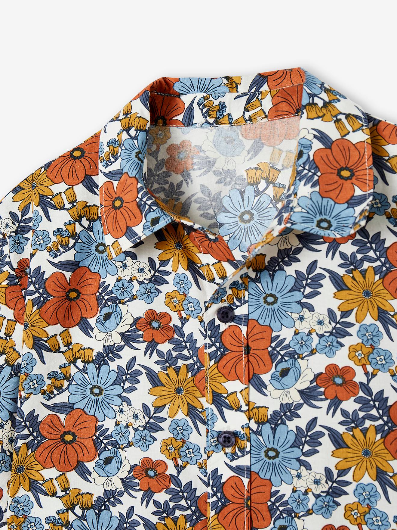 Chemise à fleurs garçon manches courtes écru