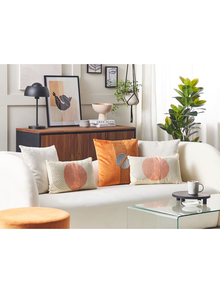 Beliani 2er-Set Dekokissen GERBERA in Beige/Bunt günstig kaufen onesize
