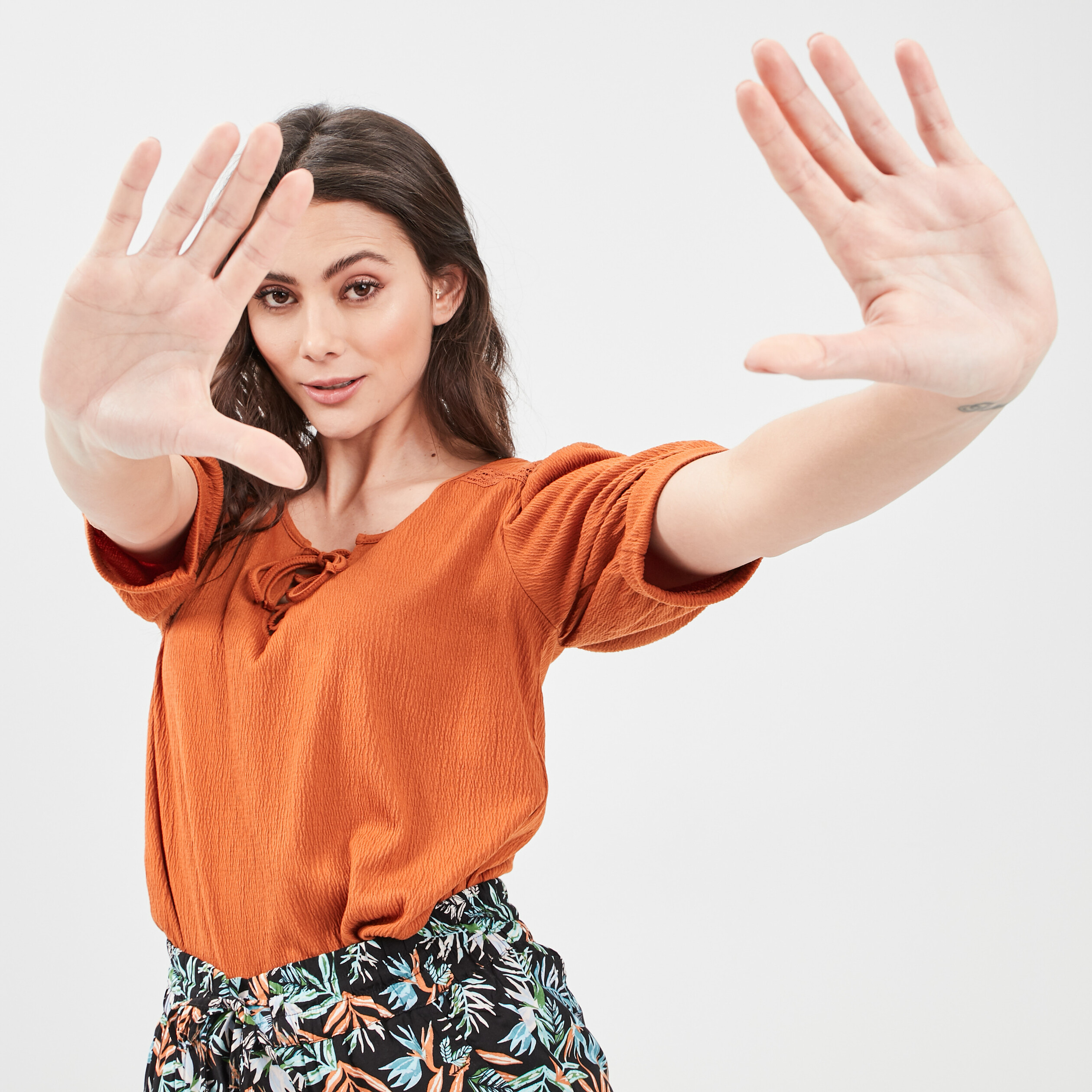 T-shirt manches 3 4 terracotta femme | La Halle