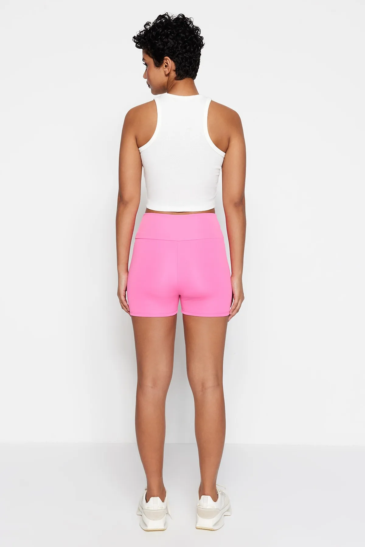 Trendyol Collection  Rosa dehnbare Yoga gestrickte Sport Shorts/kurze Leggings TWOSS21TY0098