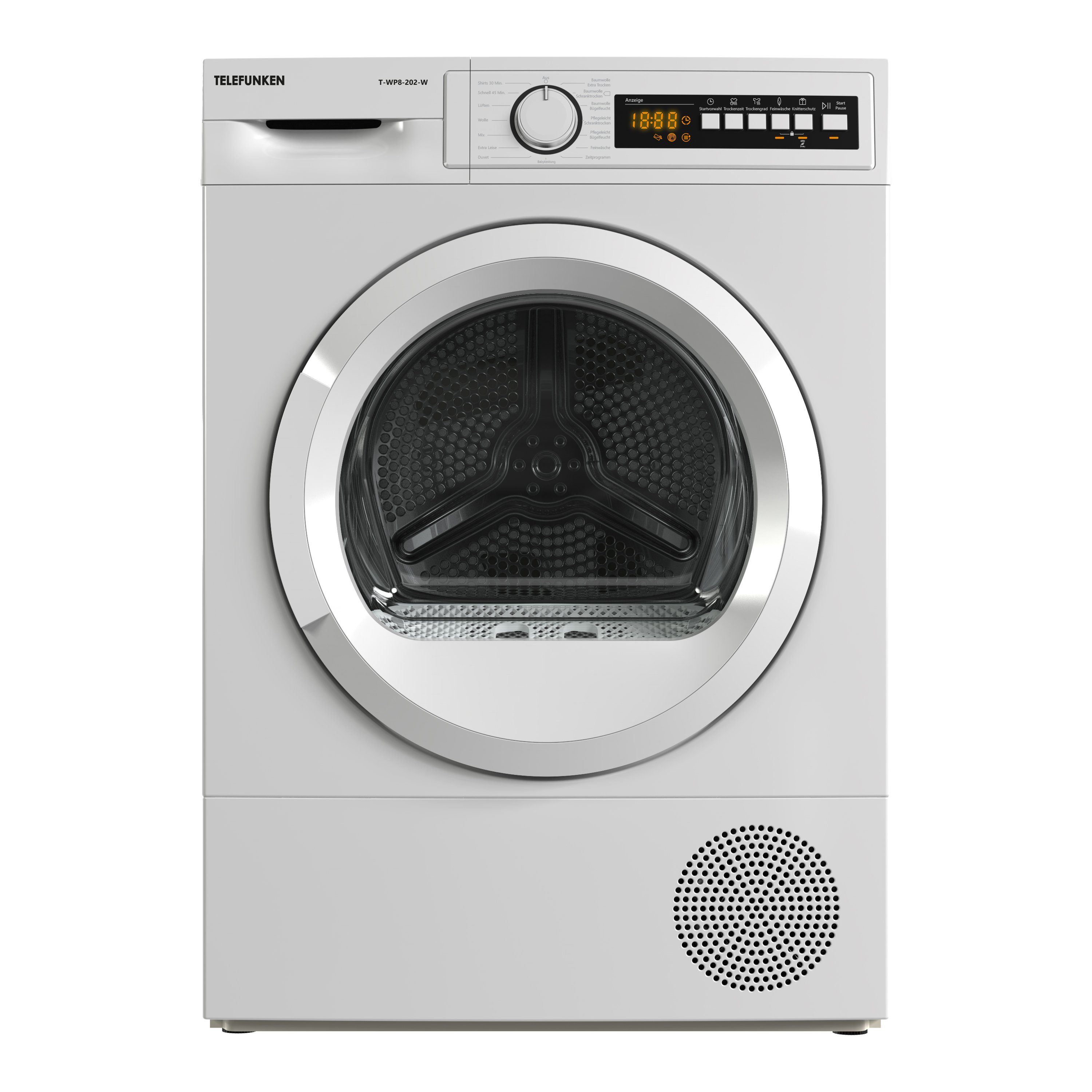 Telefunken Wärmepumpentrockner T-WP8-202-W, 8 kg, Trockner mit 15 Programmen, Knitterschutz & Startzeitvorwahl, 8kg