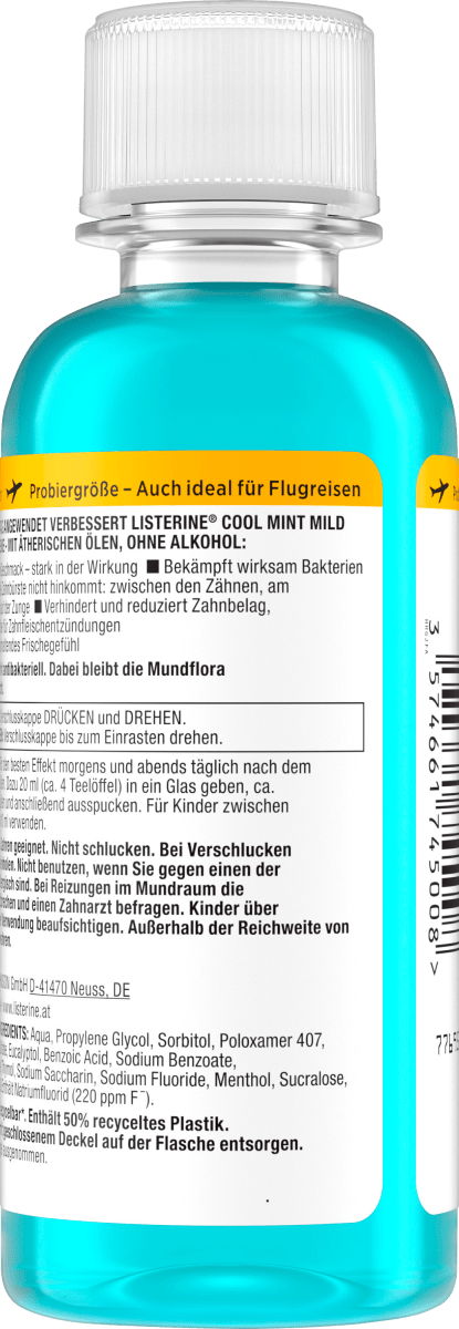 Mundspülung Cool Mint milder Geschmack Reisegröße, 95 ml