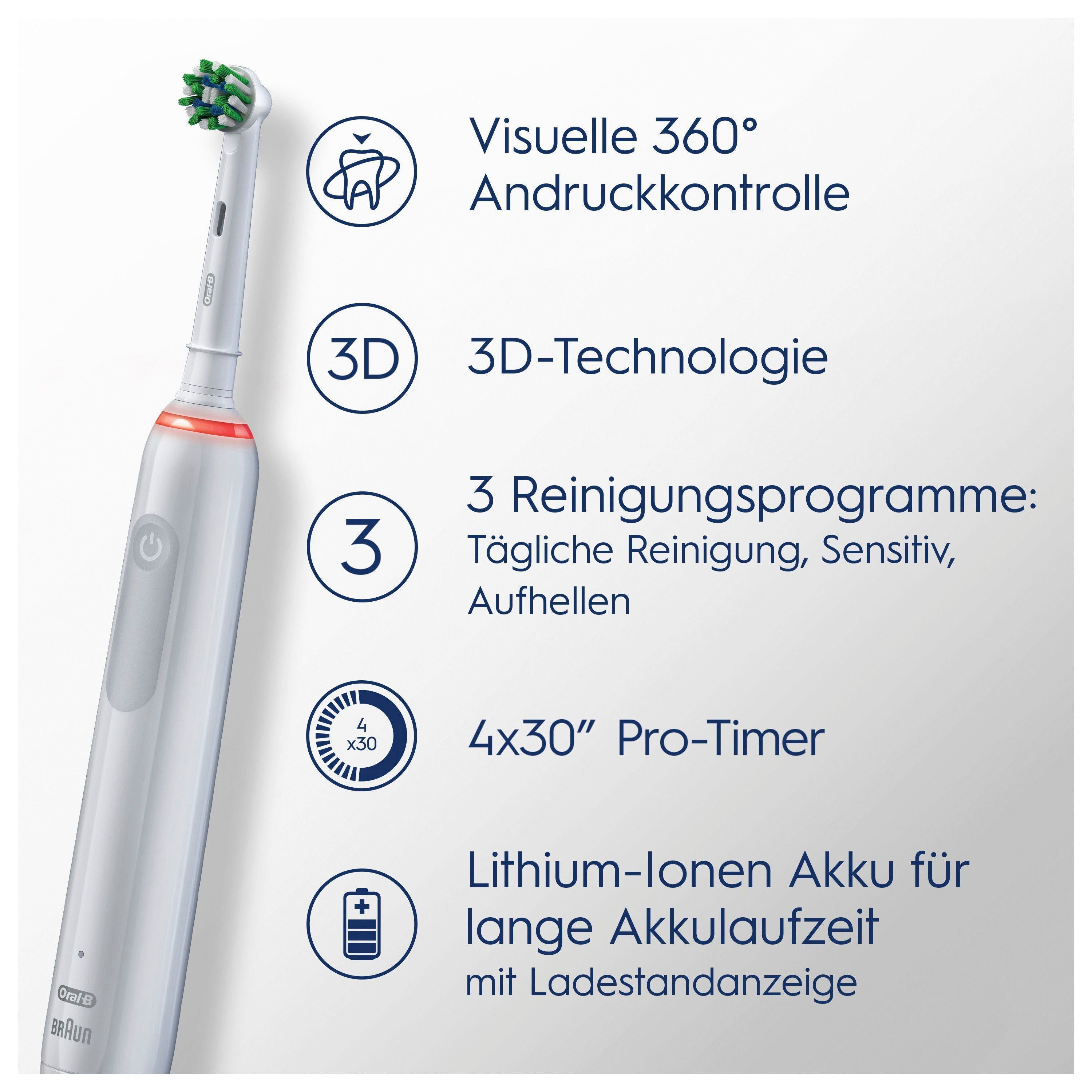 Oral-B Elektrische Zahnbürste Pro 3 3500, Aufsteckbürsten: 2 St., 3 Putzmodi