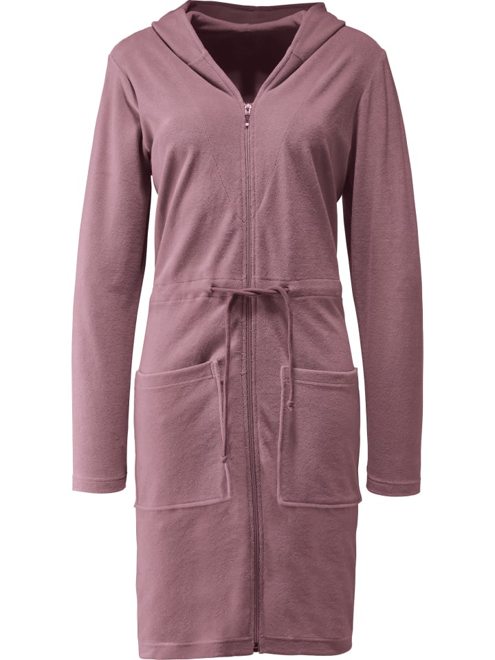 Erwin Müller Leichtfrottier Bademantel mit Kapuze in mauve günstig kaufen