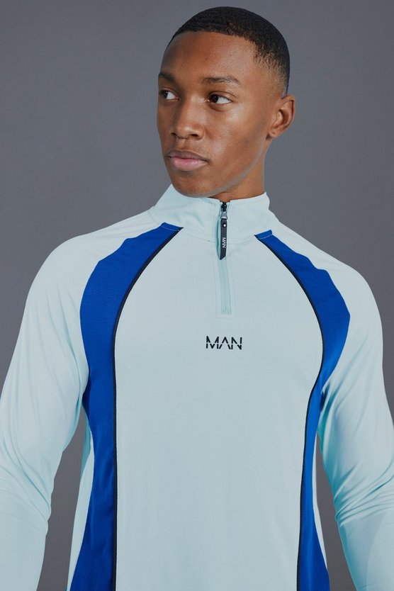 Man Active Colorblock Trainingsoberteil mit 1/4 Reißverschluss