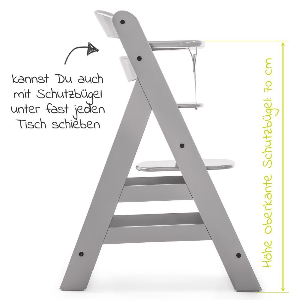 Hauck Hochstuhl Alpha Plus Grey (Set), Mitwachsender Holz Kinderhochstuhl mit Sitzauflage höhenverstellbar