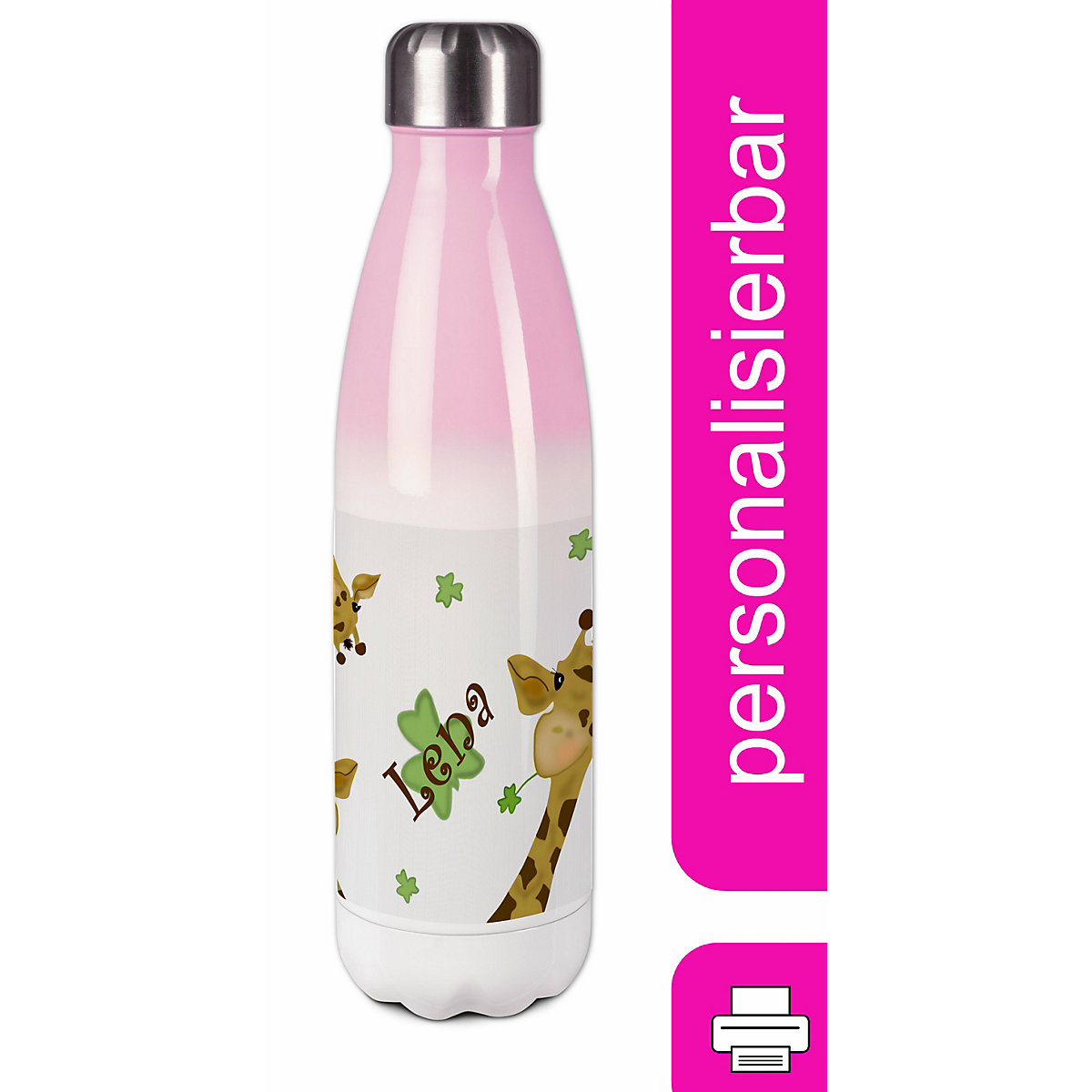 Edelstahl Kinder Thermoflasche / Trinkflasche bunt Giraffe Spülmaschinenfest, Auslaufsicher, Bruchfest, Doppelwandig, Für Heißgetränke geeignet, Mit Deckel, Isoliert