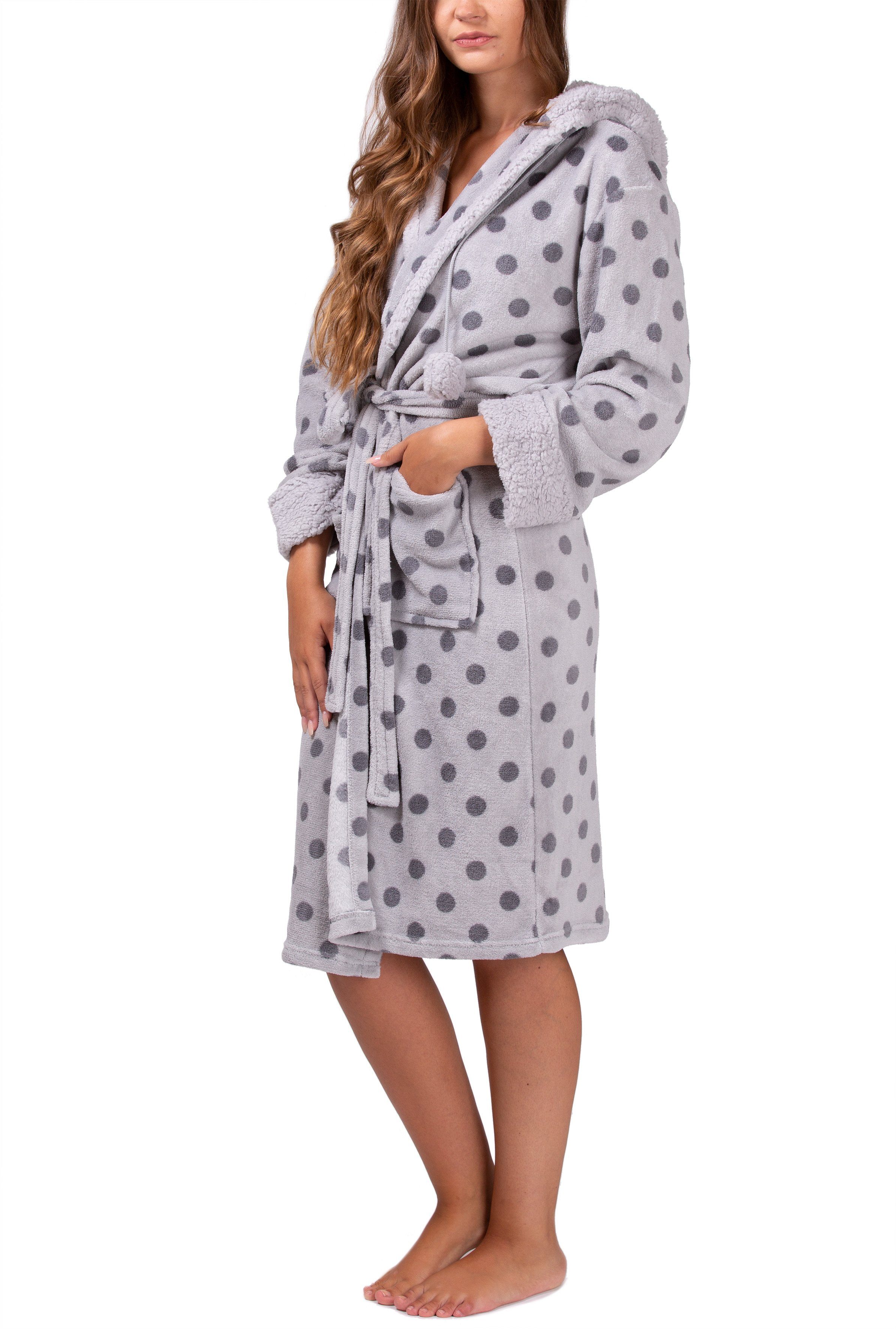 Mia Cossotta Unisex-Bademantel, Damen Bademantel mit kuscheligem Coralfleece und Teddyfutter Fleecebademantel