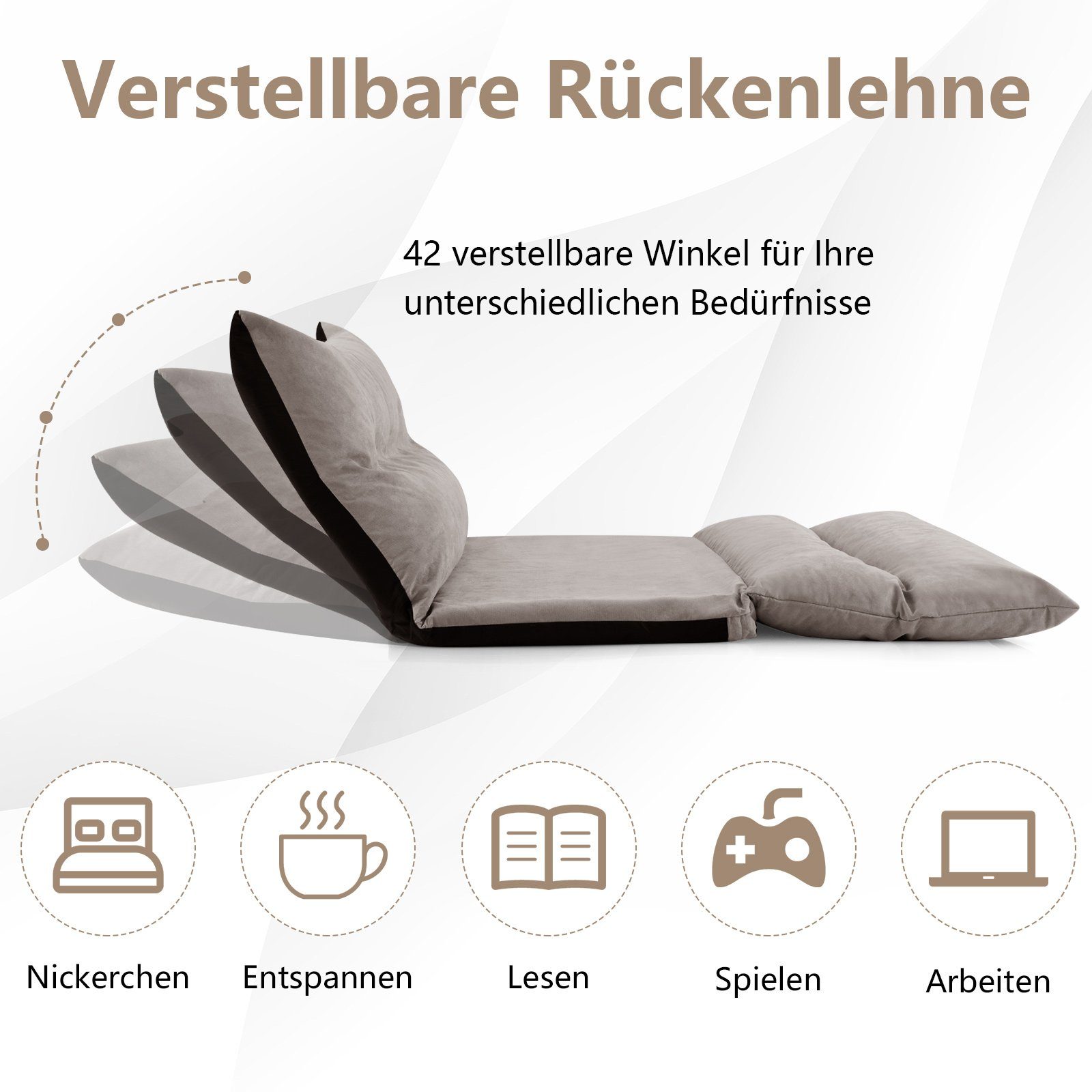 COSTWAY Sofa Bodensofa, verstellbare Rückenlehne, 3in1 Schlafsofa mit Kissen