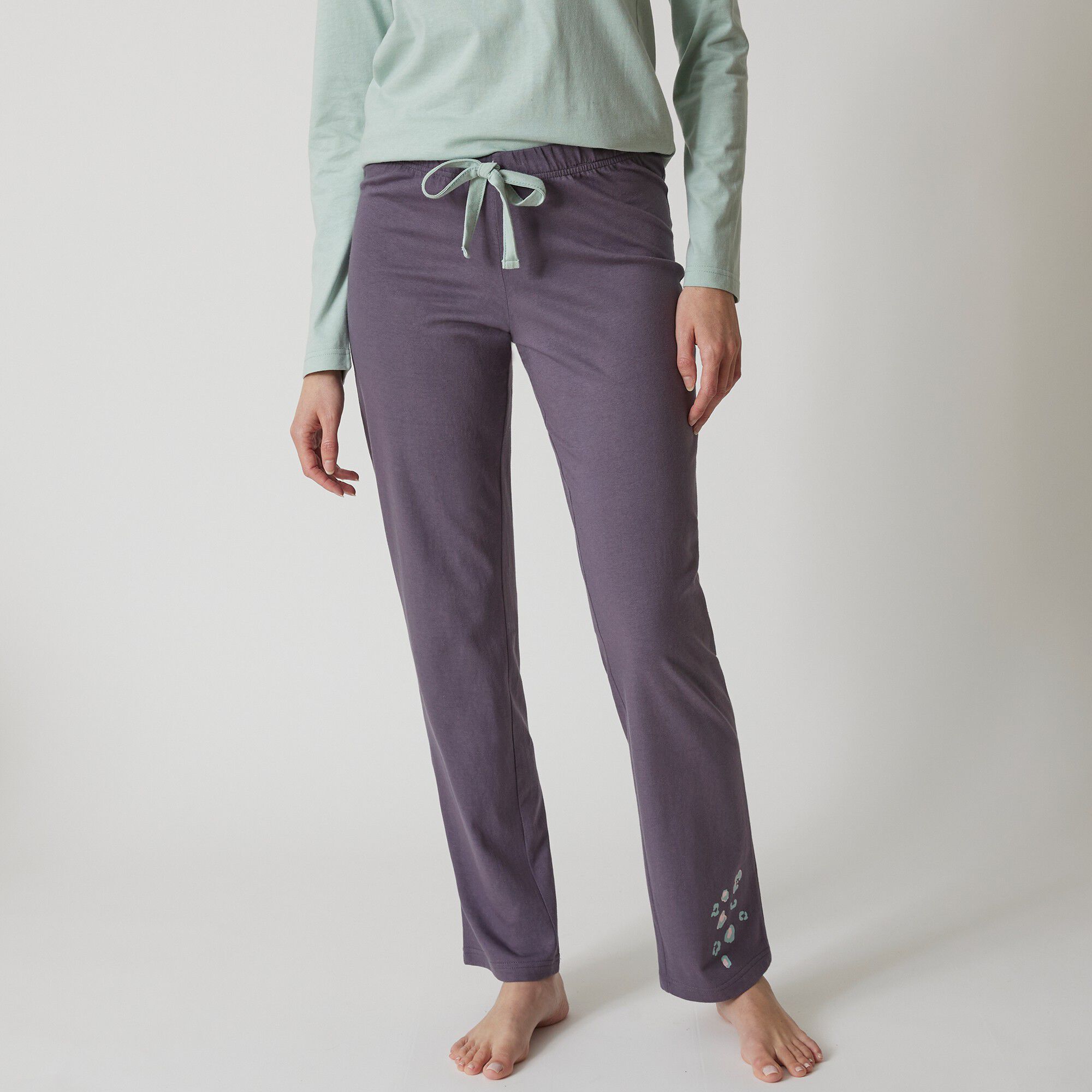 Pantalon pyjama coton Beautiful uni imprimé placé