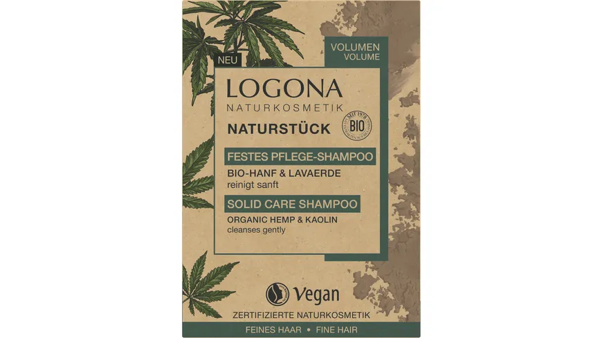 LOGONA Festes Pflegeshampoo Bio-Hanf und Lavaerde 60 g
