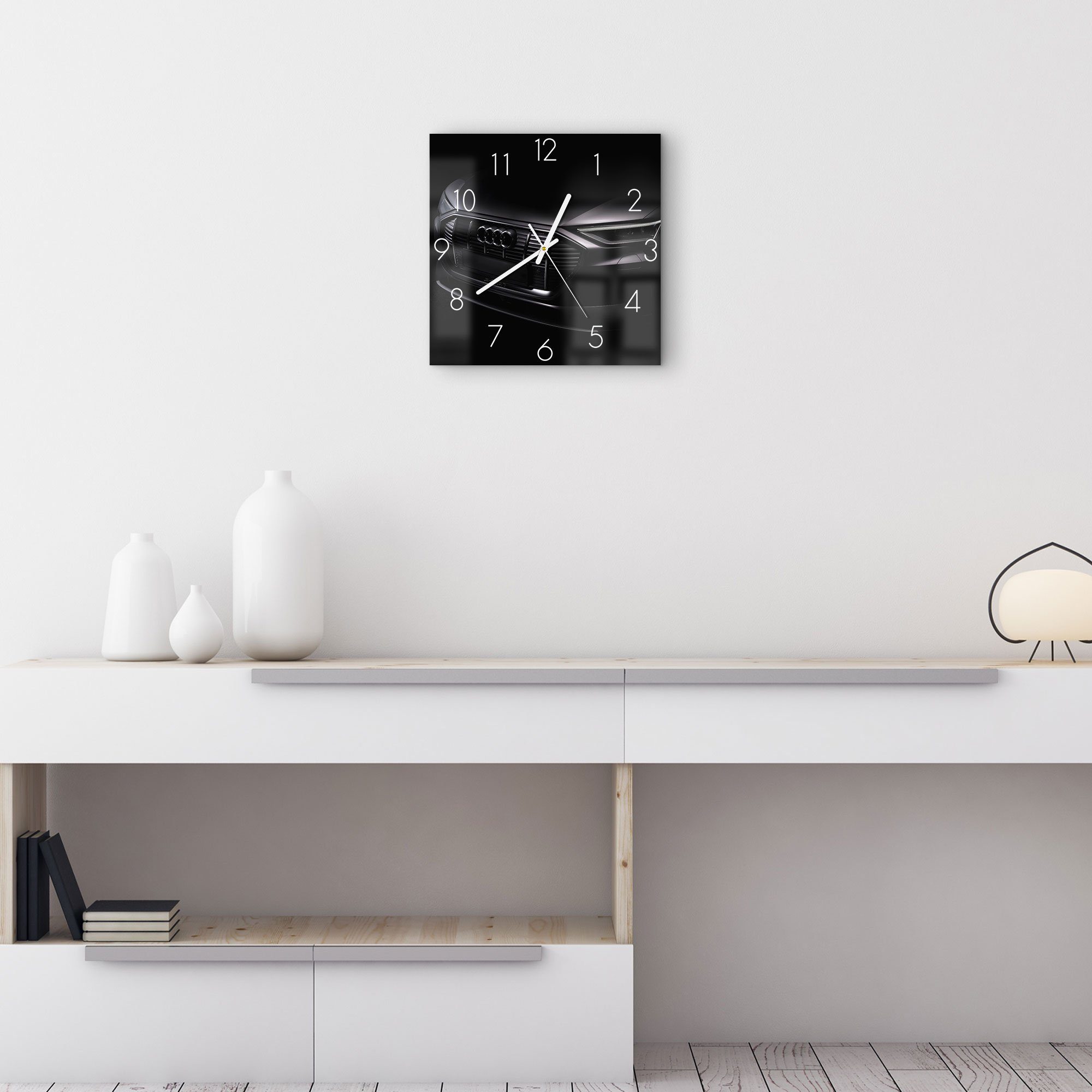 DEQORI Wanduhr 'Audi Frontalaufnahme' (Glas Glasuhr modern Wand Uhr Design Küchenuhr)