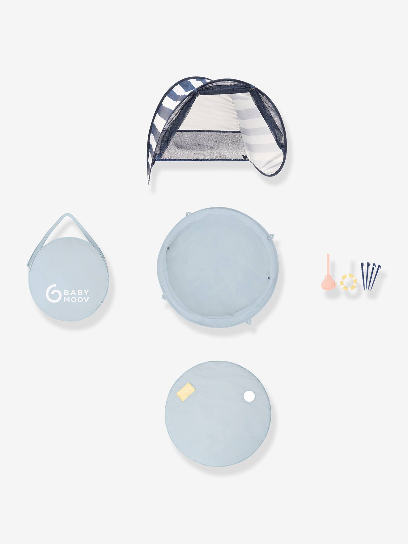 tente anti-UV UPF50+ pop-up Aquani BABYMOOV bleu blanc gris