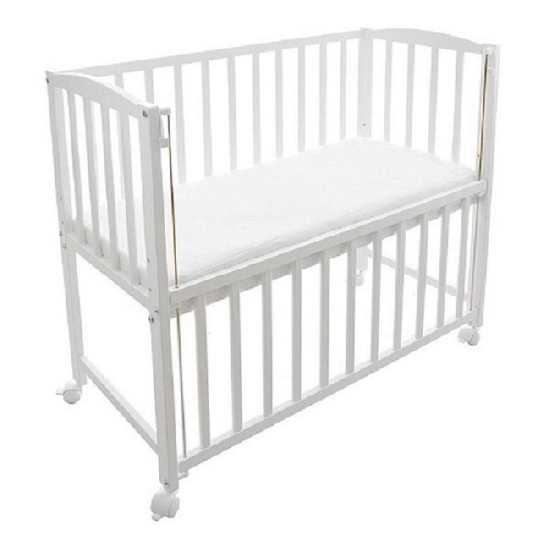 Babyhafen Beistellbett 3in1 Stubenbett, Babybettchen– Teddybär & Herzen Grau Blau Rosa, Komplettbett