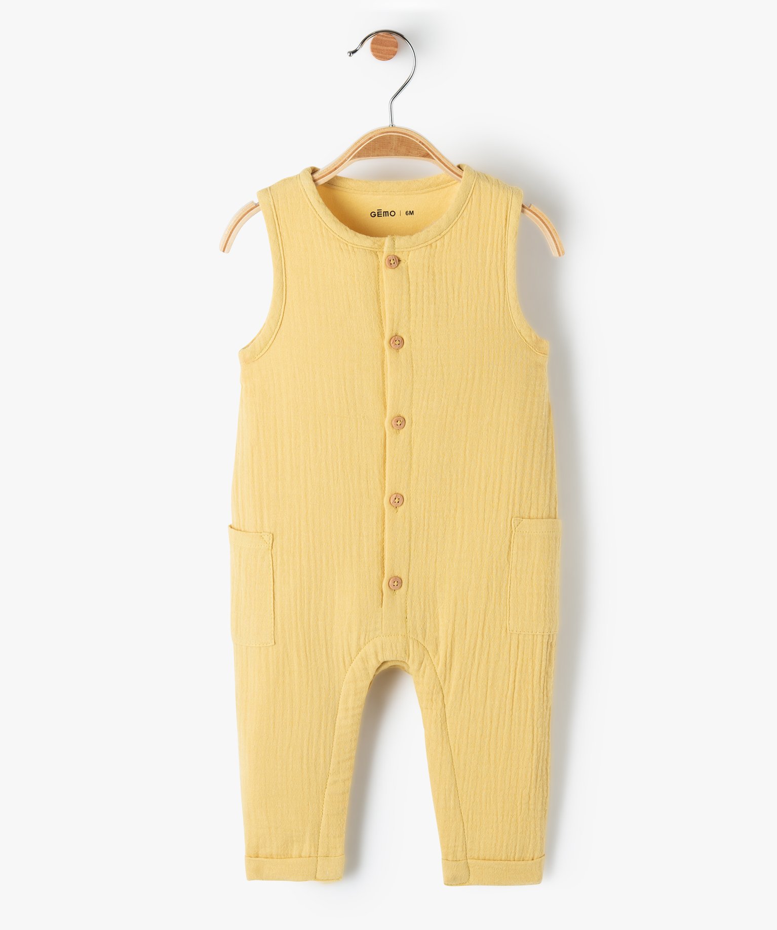 Combinaison bébé en double gaze jaune | GEMO