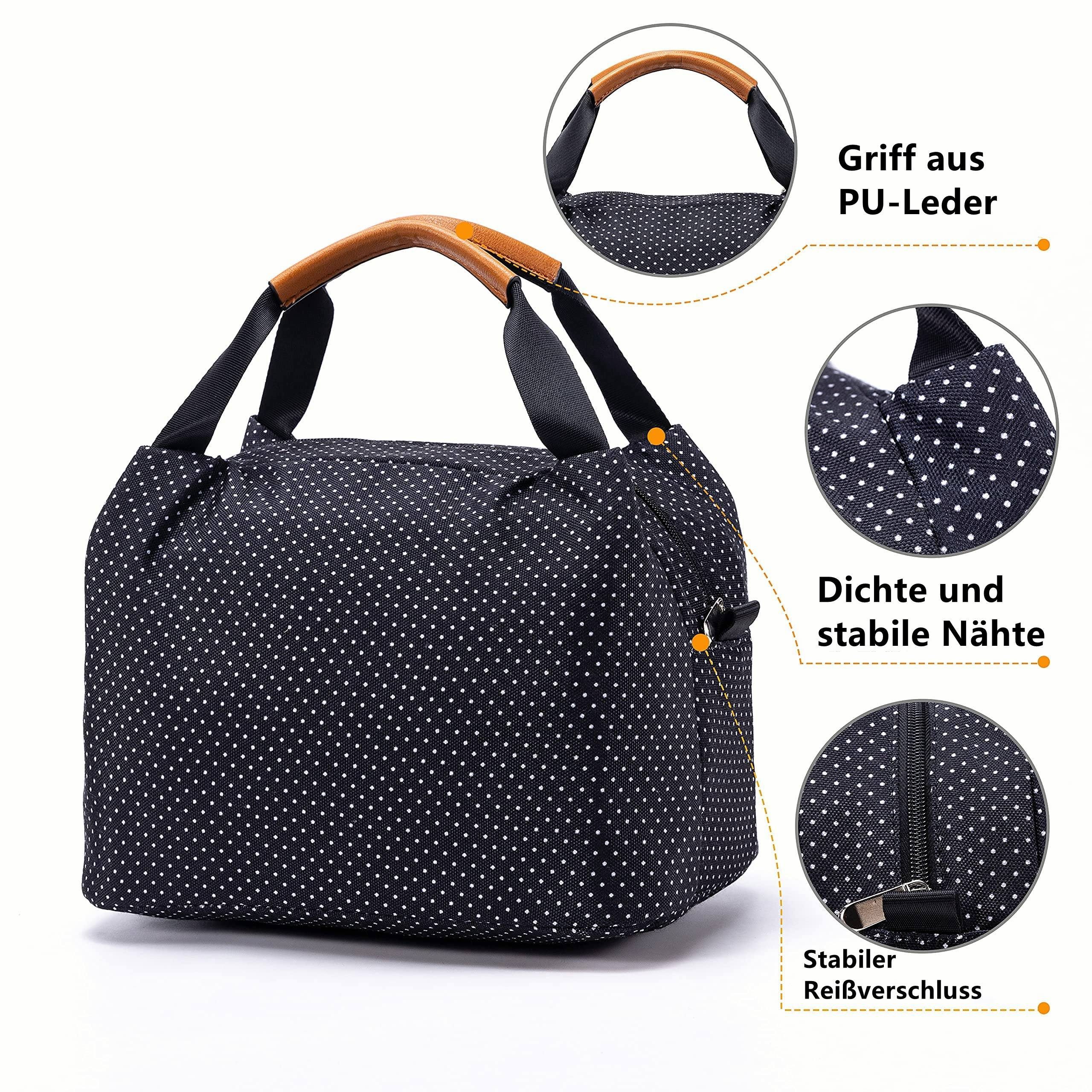 TAN.TOMI Thermobehälter TAN.TOMI Lunchtasche Kühltasche Isoliertasche Lunchbag Thermotasche mit Reißverschluss, Klein und Faltbar aus wasserdichtem Material für Arbeit, Schule, unterwegs und Picknick, Polyester