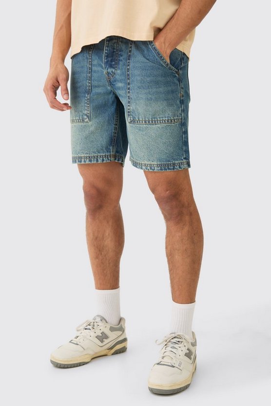 Geprägte Slim-Fit Jeansshorts mit Man-Tasche