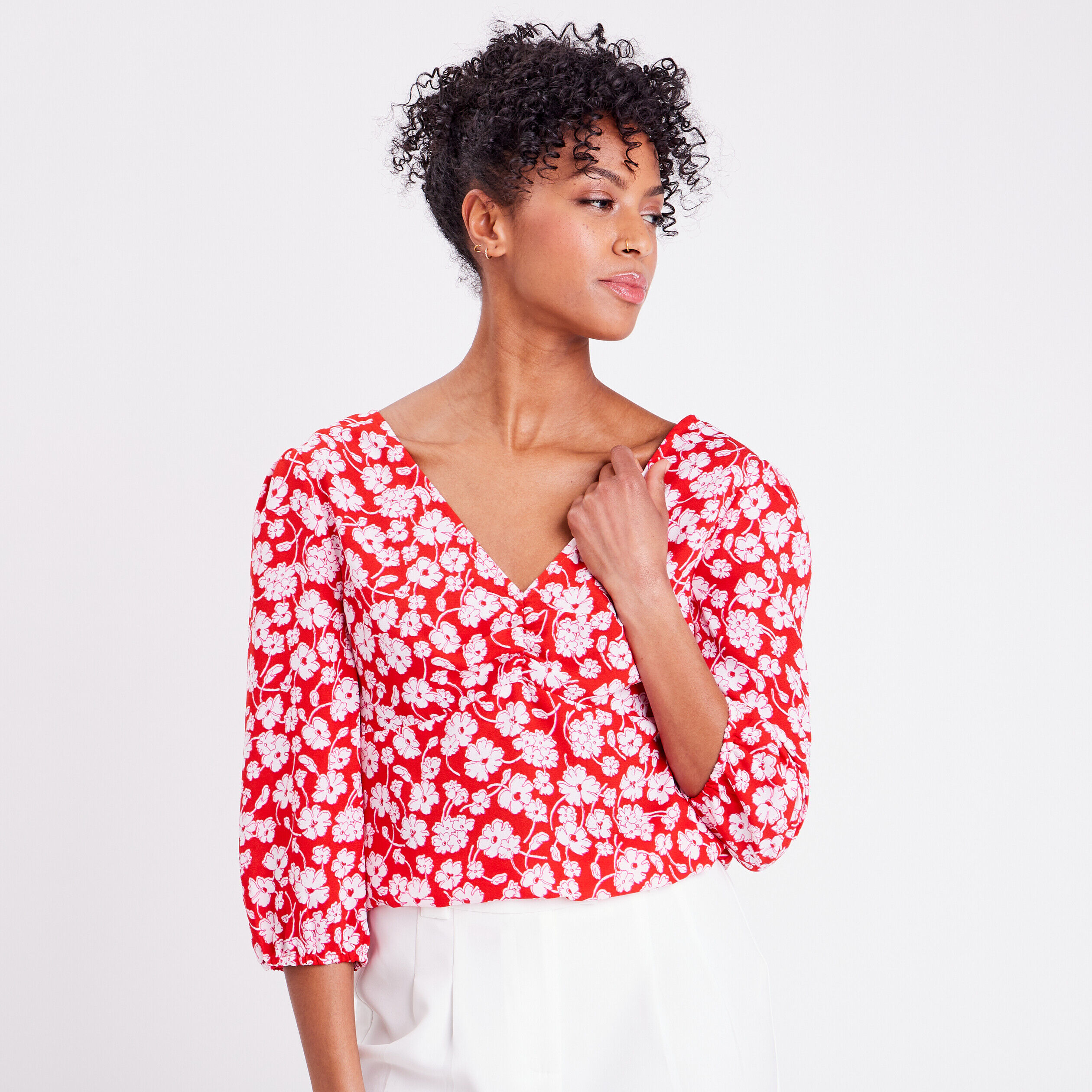 Blouse manches 3/4 rouge femme | Cache Cache