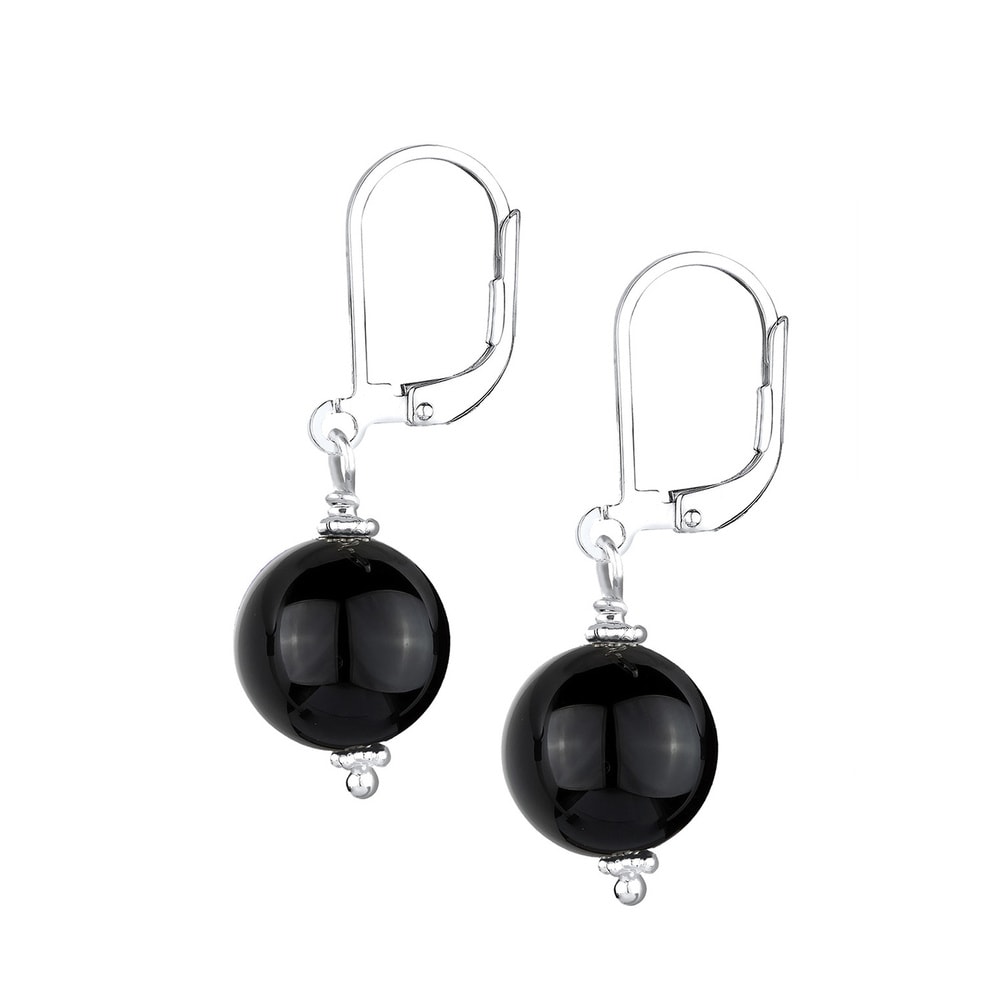 Elli Elli Boucles d'Oreilles Basic Edelsteine Rund Klassisch Onyx Silber vergoldet Boucles d'oreilles