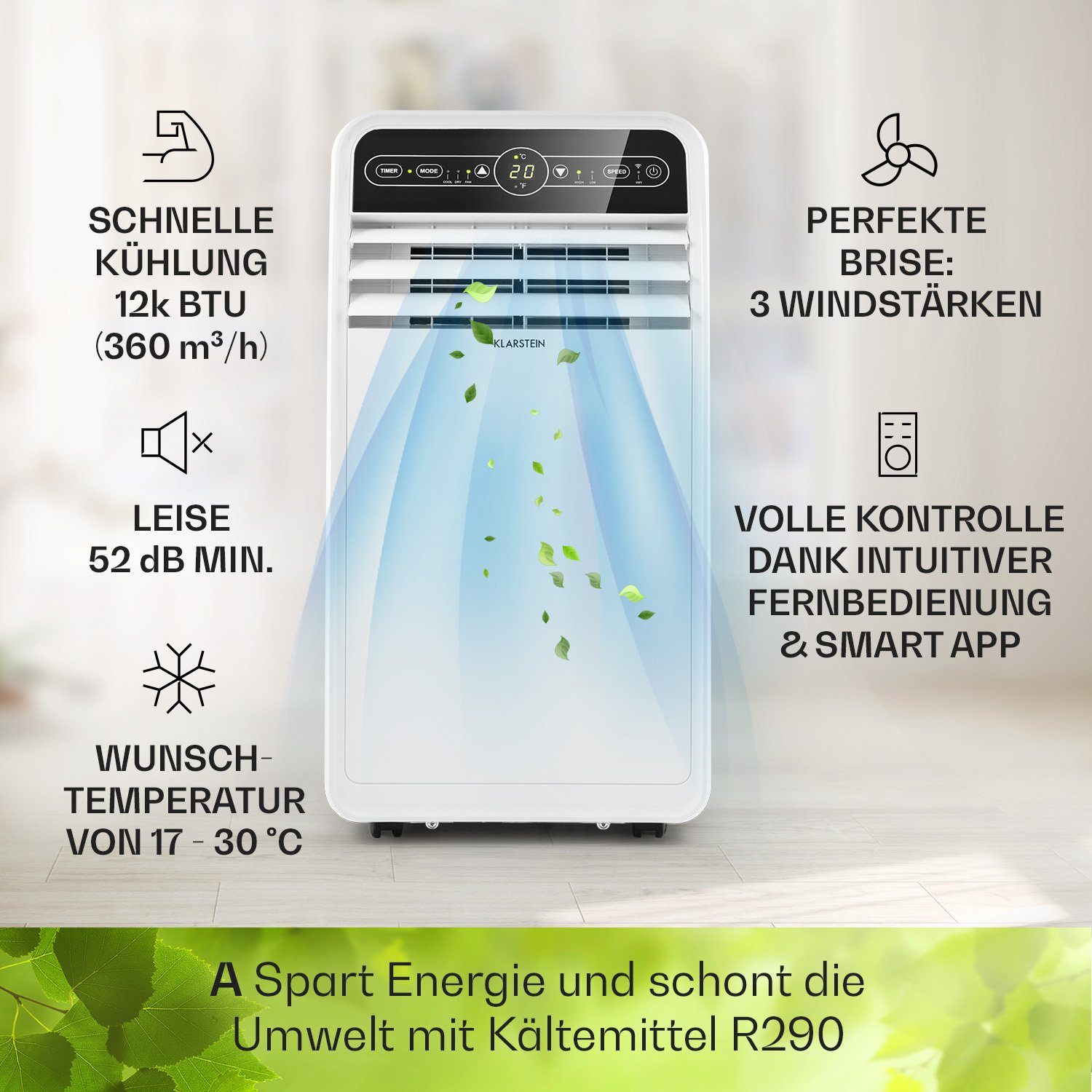Klarstein Klimagerät Metrobreeze New York Smart 12k, Klimagerät mobil klimaanlage Air Conditioner Kühlgerät Luftkühler