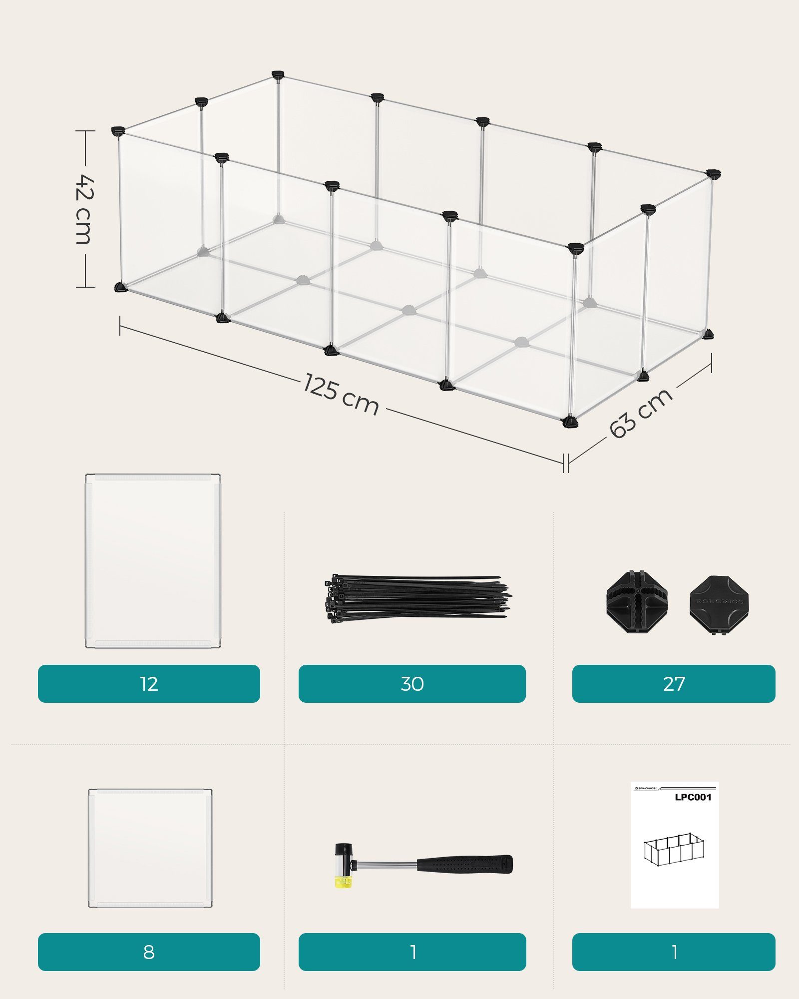 SONGMICS Kleintierkäfig, L-XXL, Freigehege, mit Bodenplatten, 20 Platten, DIY