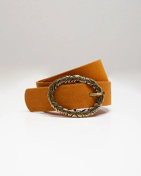 Ceinture boucle fantaisie croûte de cuir aspect suédé