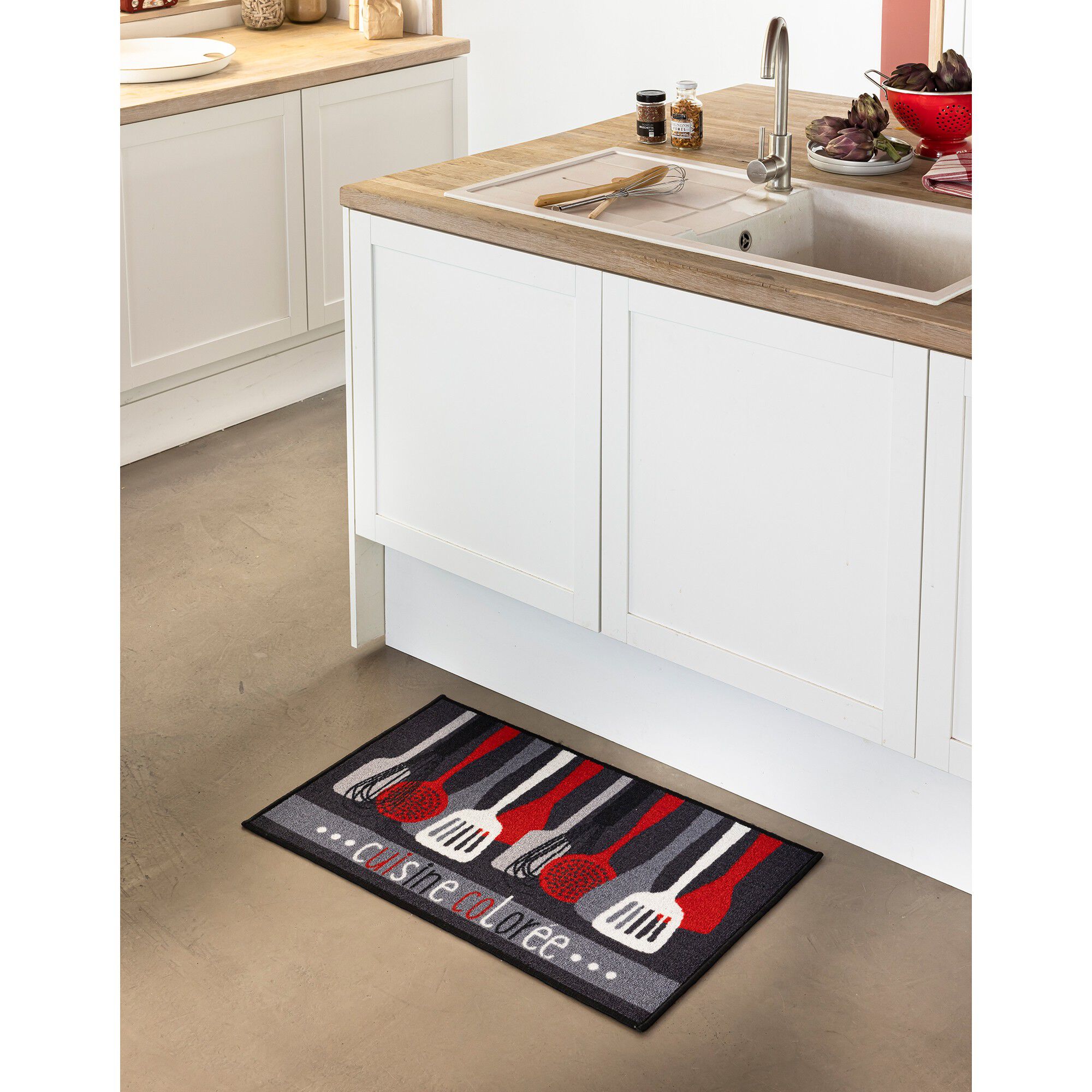 Tapis cuisine anti-poussière rectangulaire, imprimé ustensiles