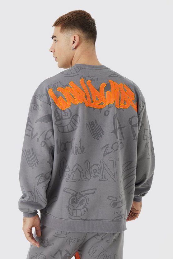 Oversize Trainingsanzug mit Graffiti-Applikation