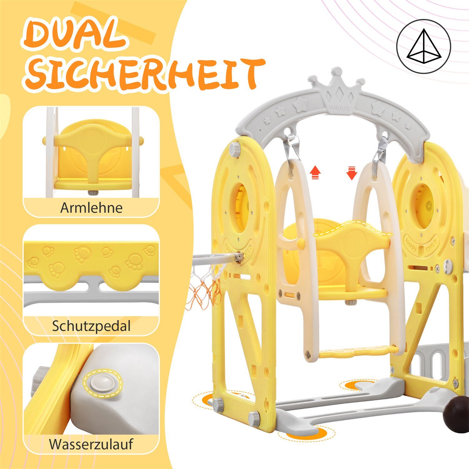 Fangqi Indoor-Rutsche 5 in 1 Kinderrutsche und Kletterspielzeug, Kinderspielzeug,Unisex, (Kinderrutsche, Klettern, Aufbewahrung, Schaukel, Basketballkorb. Hergestellt aus HDPE. Mit Cartoon Bild)