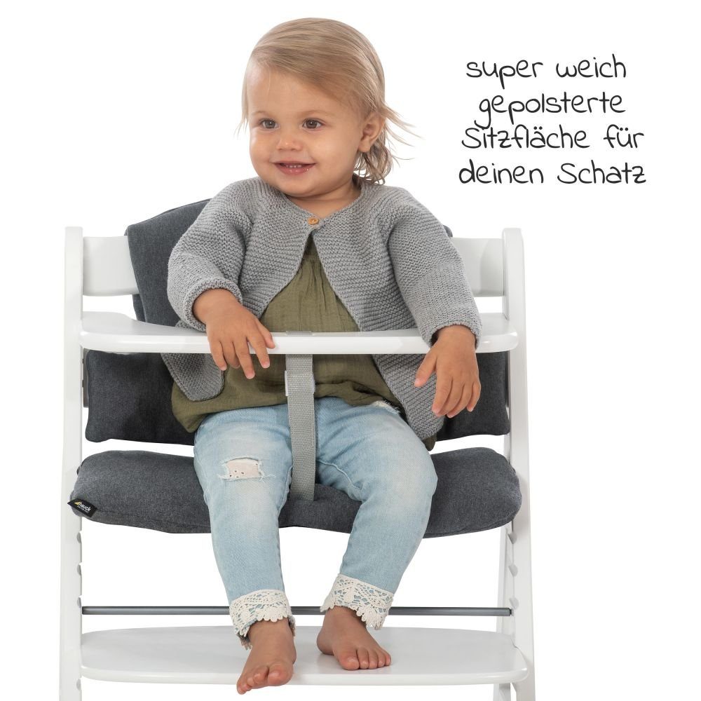 Hauck Hochstuhl Alpha Plus White, Mitwachsender Holz Kinderhochstuhl mit Sitzauflage höhenverstellbar
