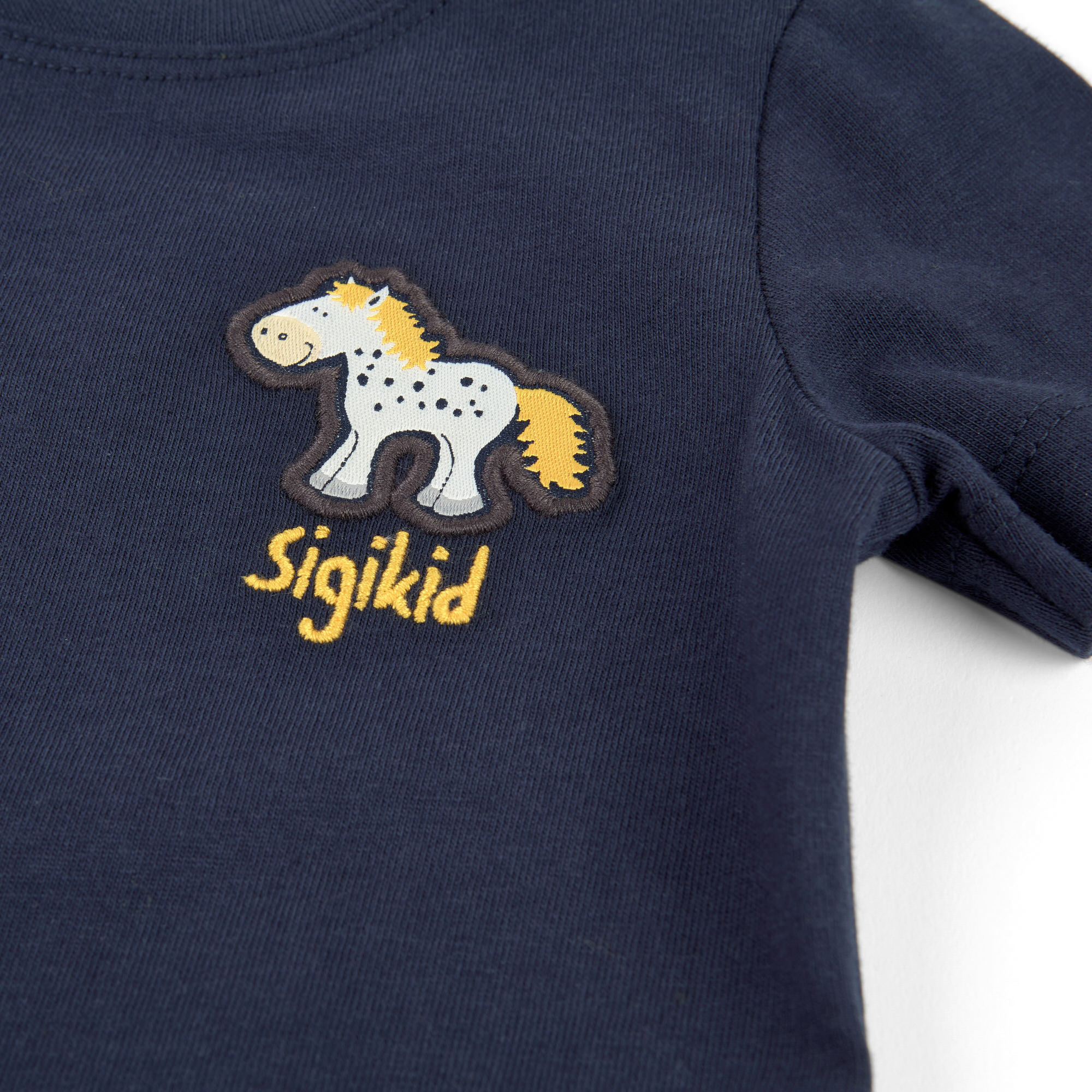Dunkelblaues Baby T-Shirt mit Pony Motiv