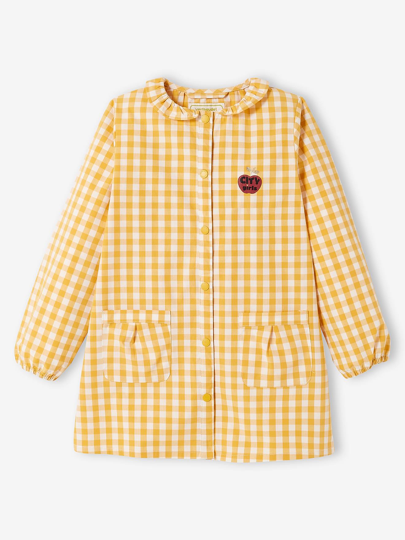 Tablier à carreaux vichy personnalisable fille carreaux jaune d'or