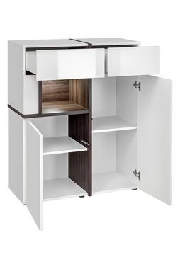 Unique Home Wohnwand Wohnwand CR mit Kommode, Grifflos mit Push To Open, LED Beleuchtung
