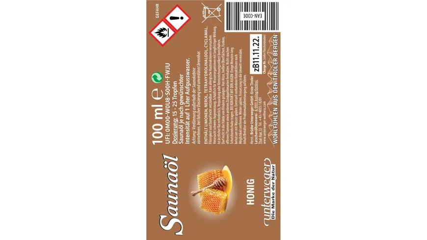 unterweger Saunaöl Honig 100 ml