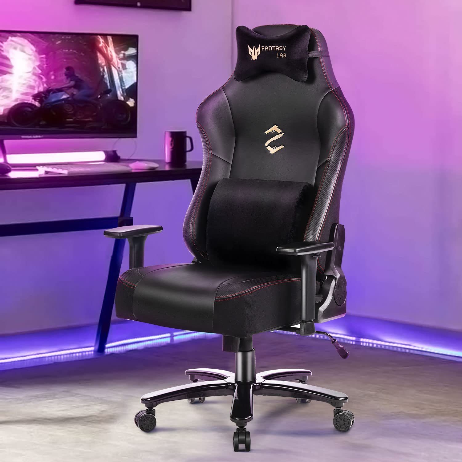 suptek Gaming-Stuhl Ergonomischer XL Gaming Stuhl mit Massagefunktion (180KG Belastbar, Verstellbare 3D-Armlehnen, Große Sitzfläche), Ergonomischer Gaming Sessel, 180 kg Belastbarkeit