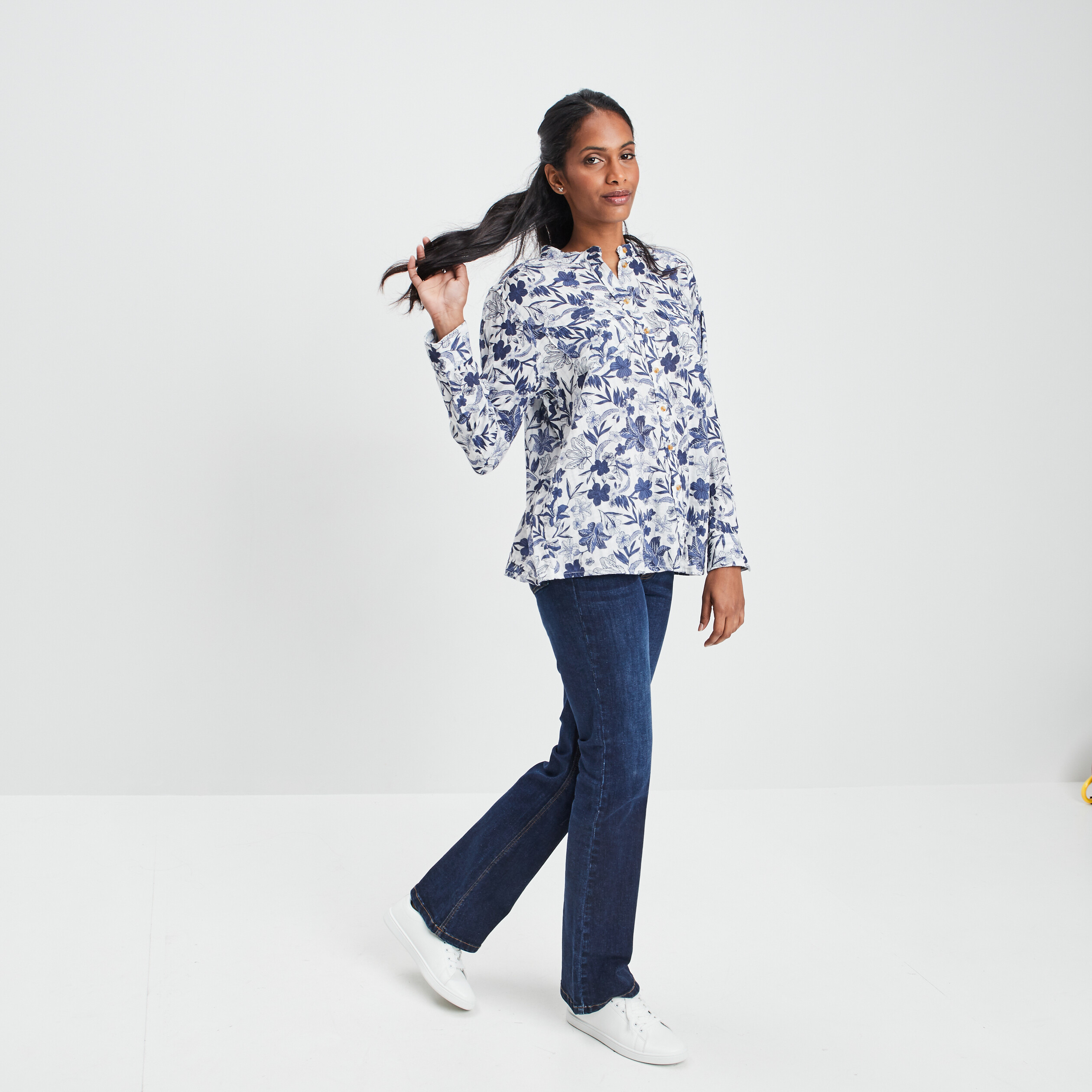 Chemise manches longues col mao ecru femme | La Halle