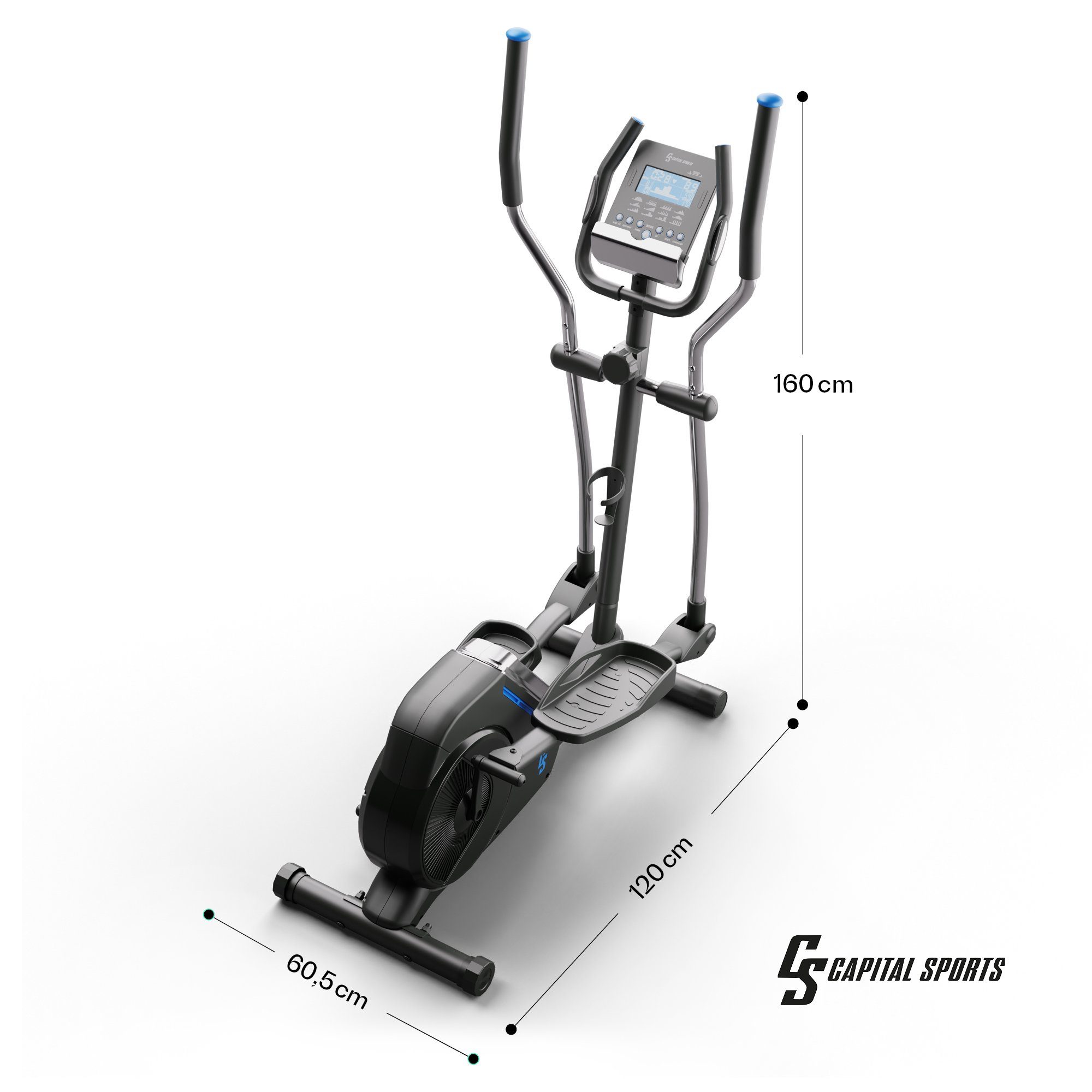 Capital Sports Crosstrainer Helios Crosstrainer Heimtrainer (Trainingscomputer mit 24 Programmen), Standfahrrad Hometrainer Cardio Trainingsgerät Ausdauertraining Fitnes