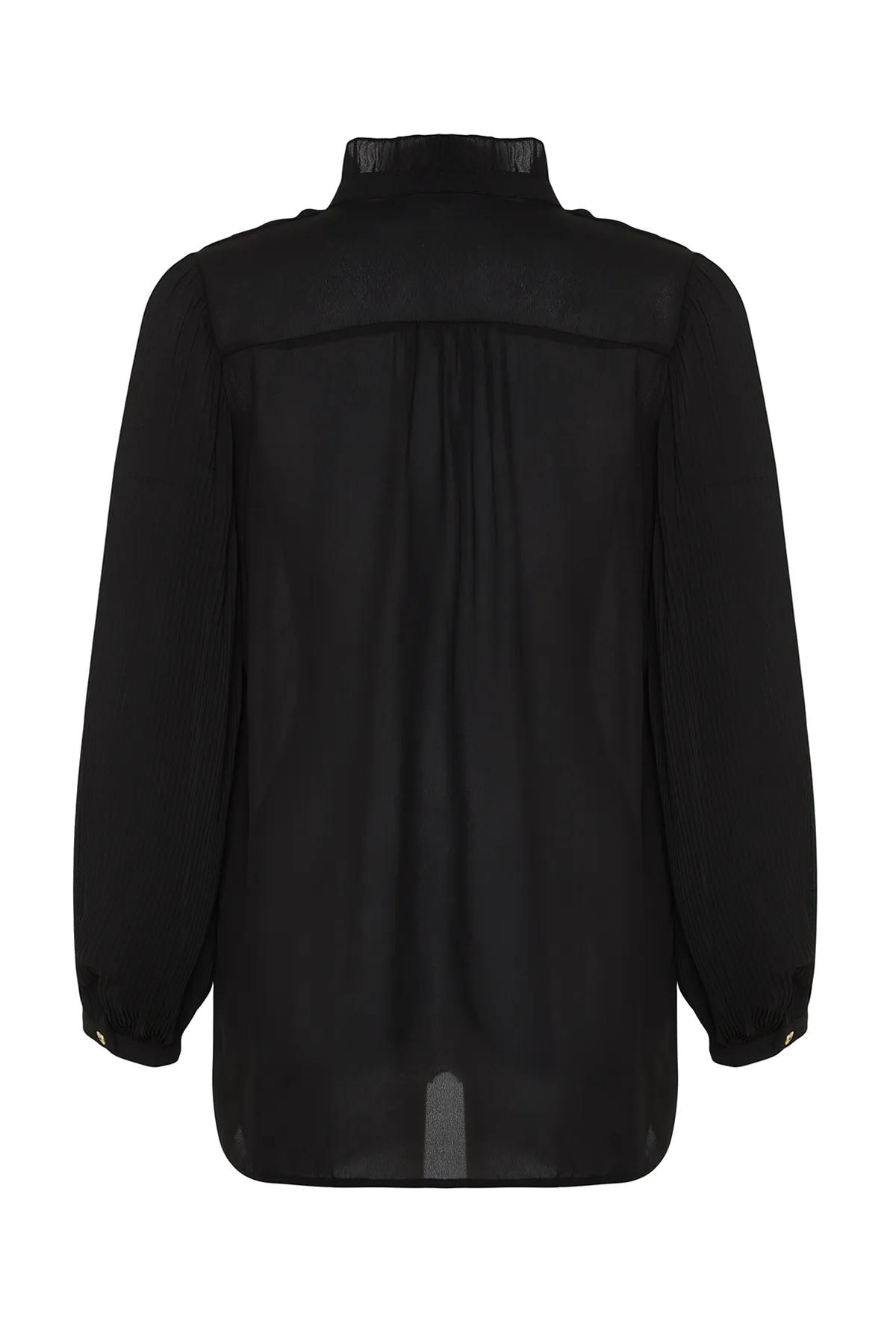 Trendyol Modest  Schwarzes, gewebtes Chiffon-Hemd mit Rüschen TCTSS24TG00014