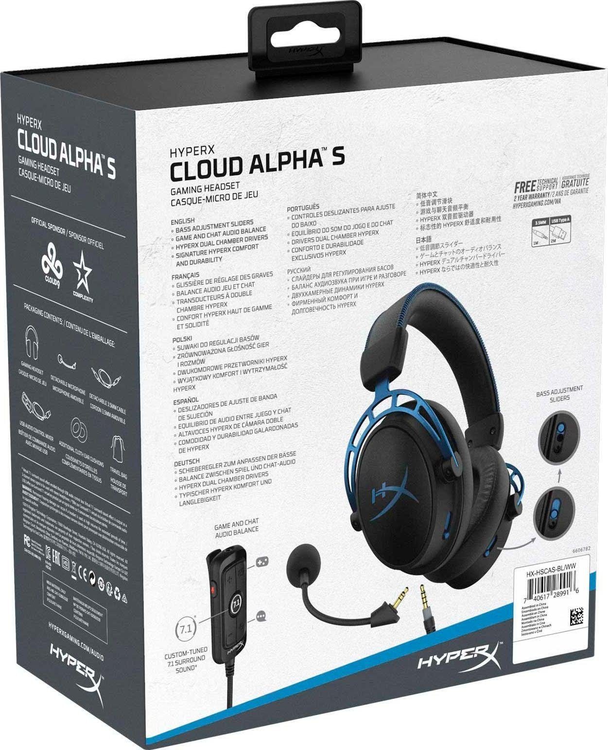 HyperX Cloud Alpha S Gaming-Headset (Mikrofon abnehmbar, Noise-Cancelling)