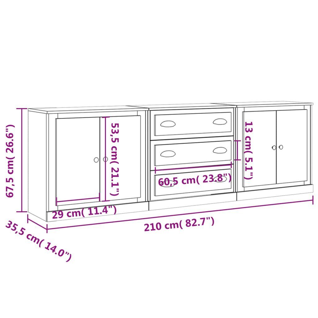 vidaXL Sideboard Sideboards 3 Stk. Braun Eichen-Optik Holzwerkstoff (3 St)