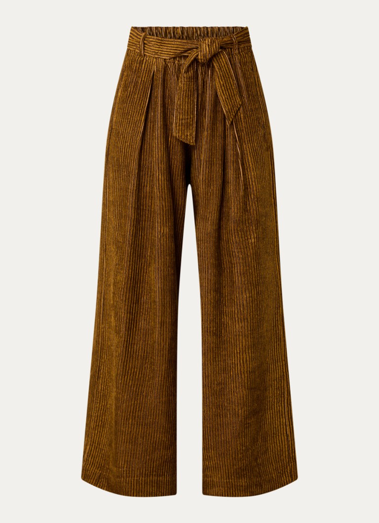Sessùn  Ridoo high waist wide fit pantalon van fluweel met strikceintuur