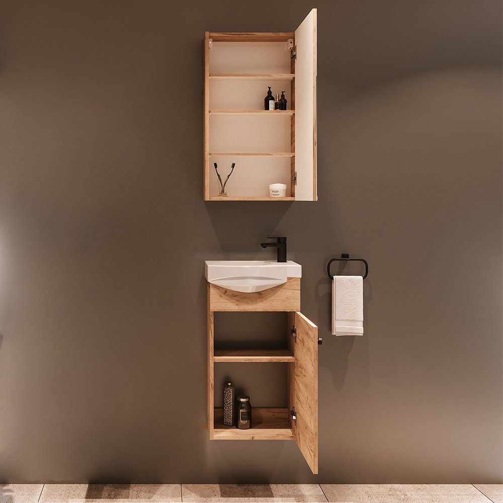 Planetmöbel Badmöbel-Set Waschtischunterschrank mit Spiegelschrank 40cm, (Komplett-Set, 3-St)